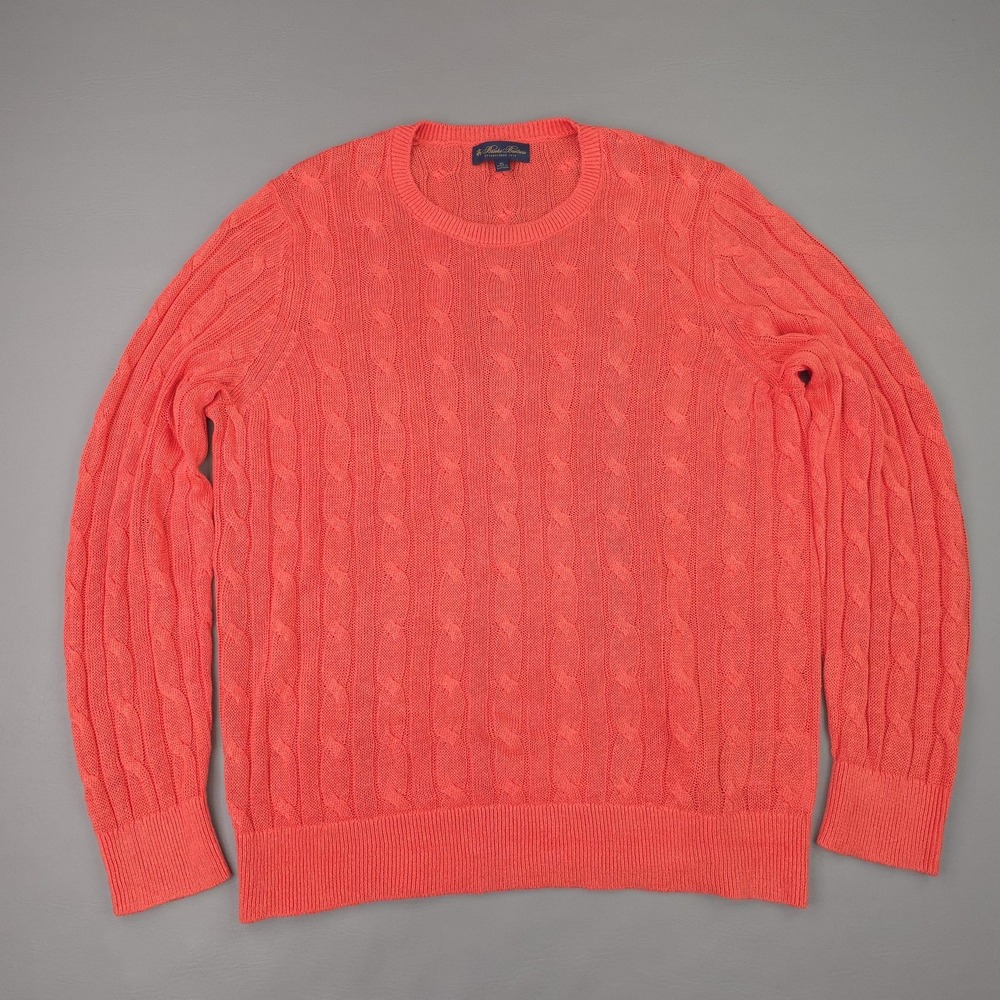 Brooks Brothers Sweater Mens XL Pink Cable Knit Linen Blend Crewneck Pullover